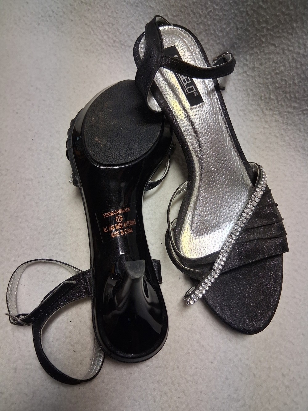Vangelo Women's Black Rhinestone Ankle-Strap Heels - Picture 2 of 3